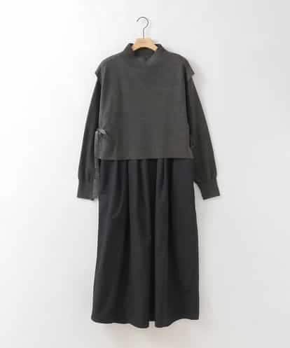 ZMECE02180 al'aise modulation 【セットアイテム】サイドリボンニットベスト×切り替えフレアワンピース