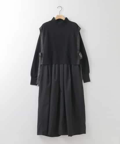 ZMECE02180 al'aise modulation 【セットアイテム】サイドリボンニットベスト×切り替えフレアワンピース