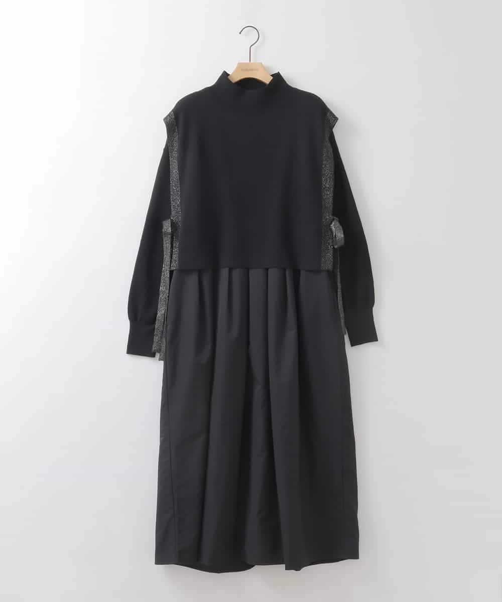 ZMECE02180 al'aise modulation(アレーズモジュレーション) 【セットアイテム】サイドリボンニットベスト×切り替えフレアワンピース ブラック