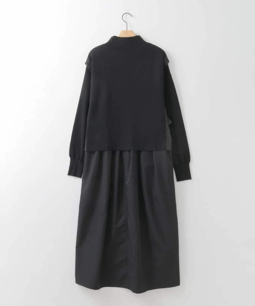 ZMECE02180 al'aise modulation(アレーズモジュレーション) 【セットアイテム】サイドリボンニットベスト×切り替えフレアワンピース ブラック