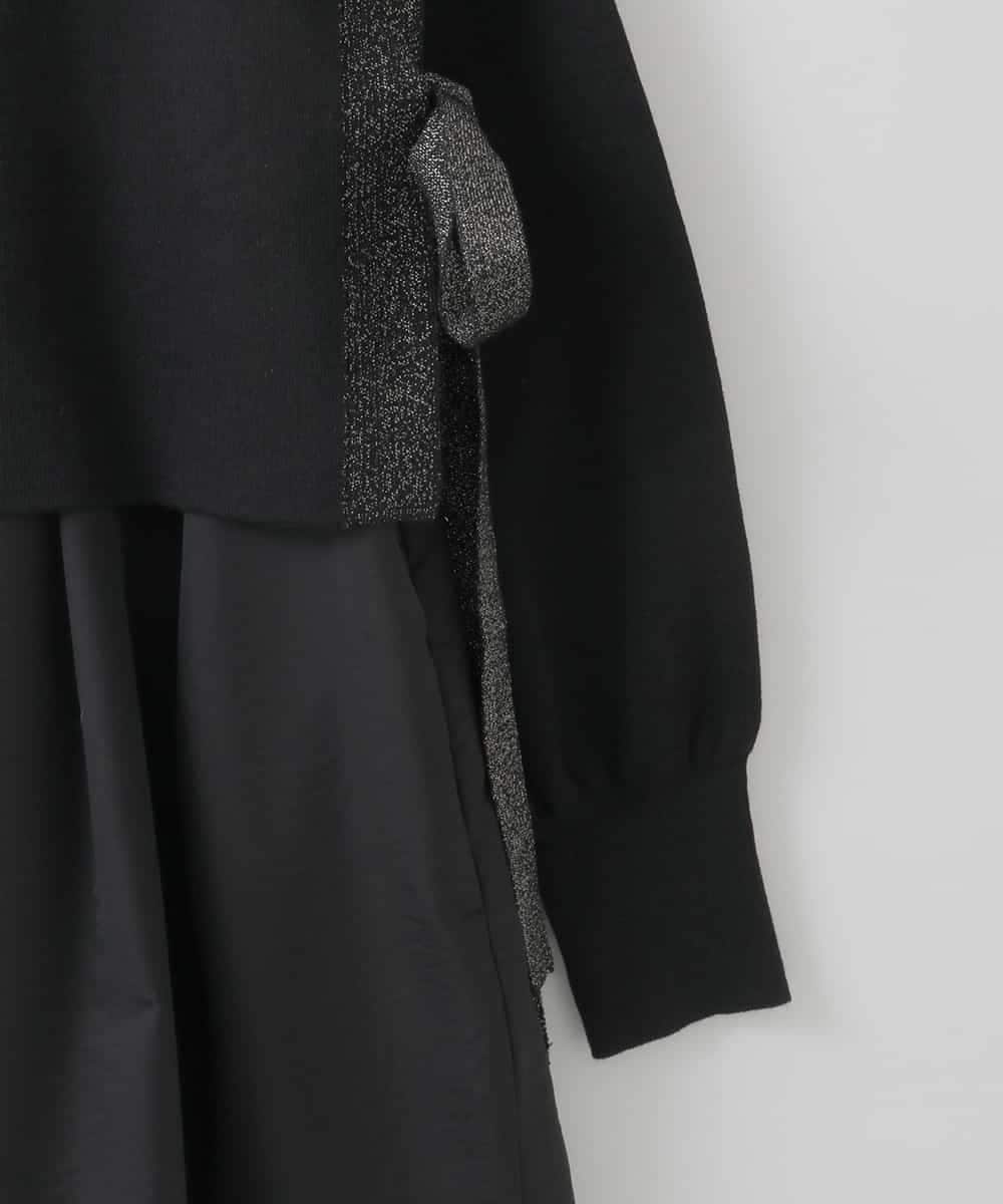 ZMECE02180 al'aise modulation(アレーズモジュレーション) 【セットアイテム】サイドリボンニットベスト×切り替えフレアワンピース ブラック