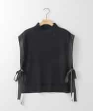 ZMECE02180 al'aise modulation(アレーズモジュレーション) 【セットアイテム】サイドリボンニットベスト×切り替えフレアワンピース ブラック