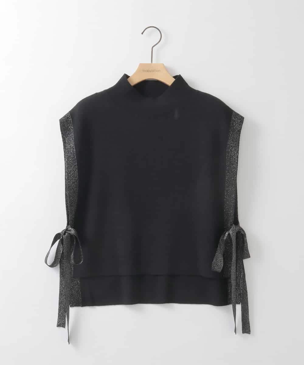 ZMECE02180 al'aise modulation(アレーズモジュレーション) 【セットアイテム】サイドリボンニットベスト×切り替えフレアワンピース ブラック