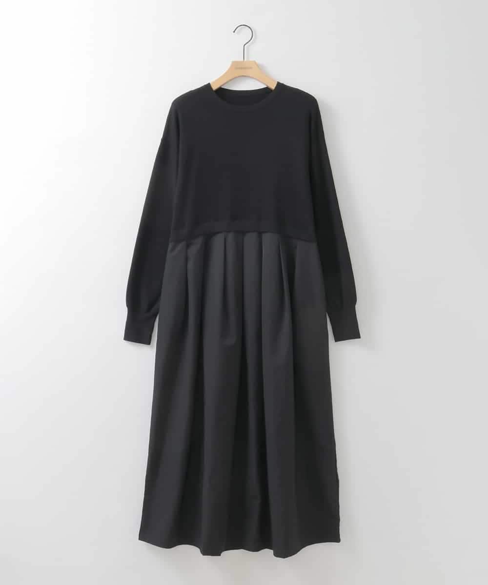 ZMECE02180 al'aise modulation(アレーズモジュレーション) 【セットアイテム】サイドリボンニットベスト×切り替えフレアワンピース ブラック