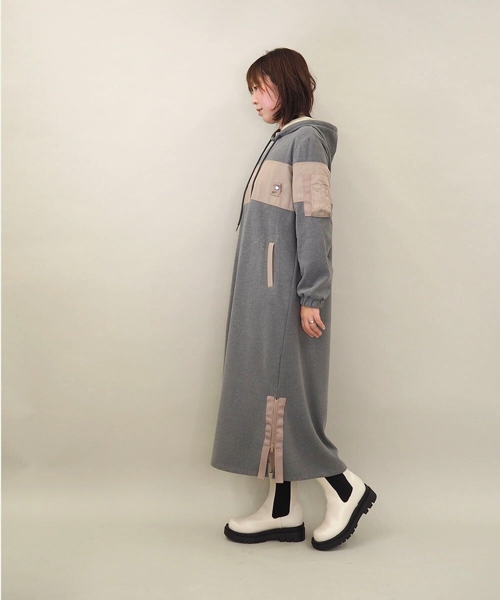 ZMECE03168 al'aise modulation(アレーズモジュレーション) 異素材ジョイント起毛ジャージーワンピース グレー