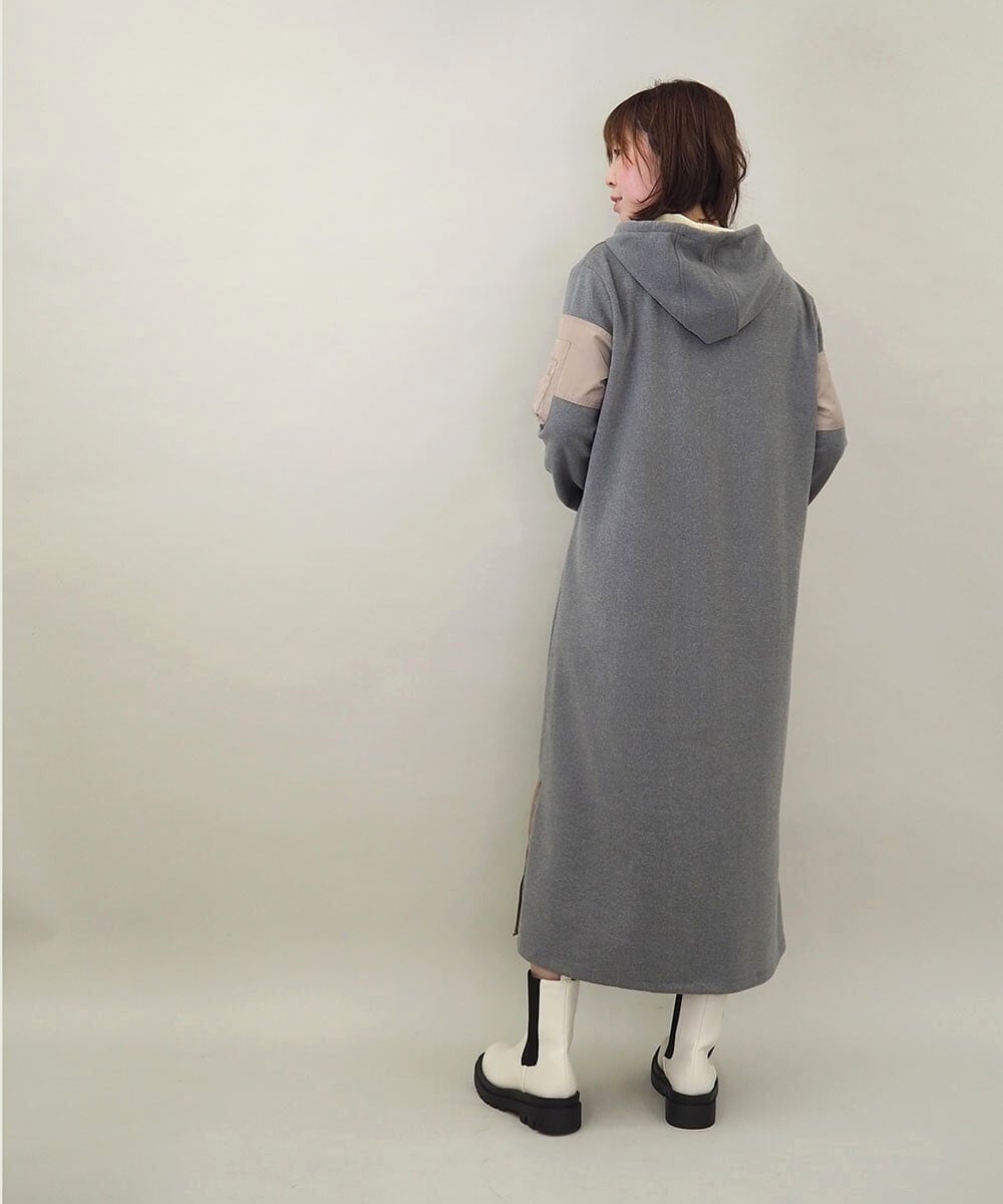 ZMECE03168 al'aise modulation(アレーズモジュレーション) 異素材ジョイント起毛ジャージーワンピース グレー