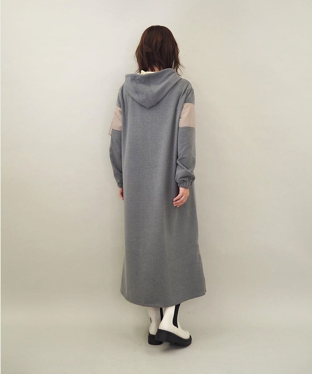 ZMECE03168 al'aise modulation(アレーズモジュレーション) 異素材ジョイント起毛ジャージーワンピース グレー