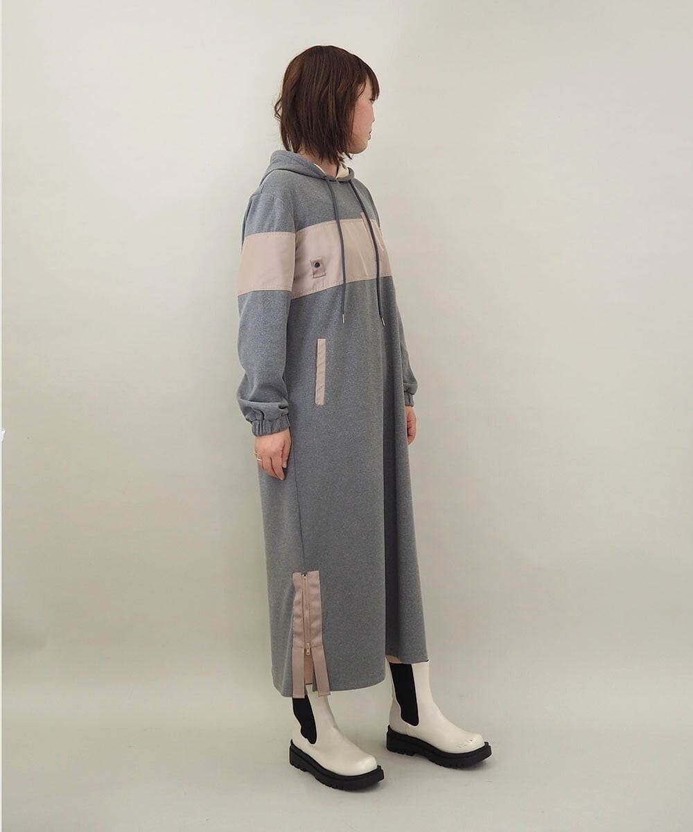 ZMECE03168 al'aise modulation(アレーズモジュレーション) 異素材ジョイント起毛ジャージーワンピース グレー