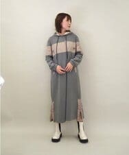 ZMECE03168 al'aise modulation(アレーズモジュレーション) 異素材ジョイント起毛ジャージーワンピース グレー