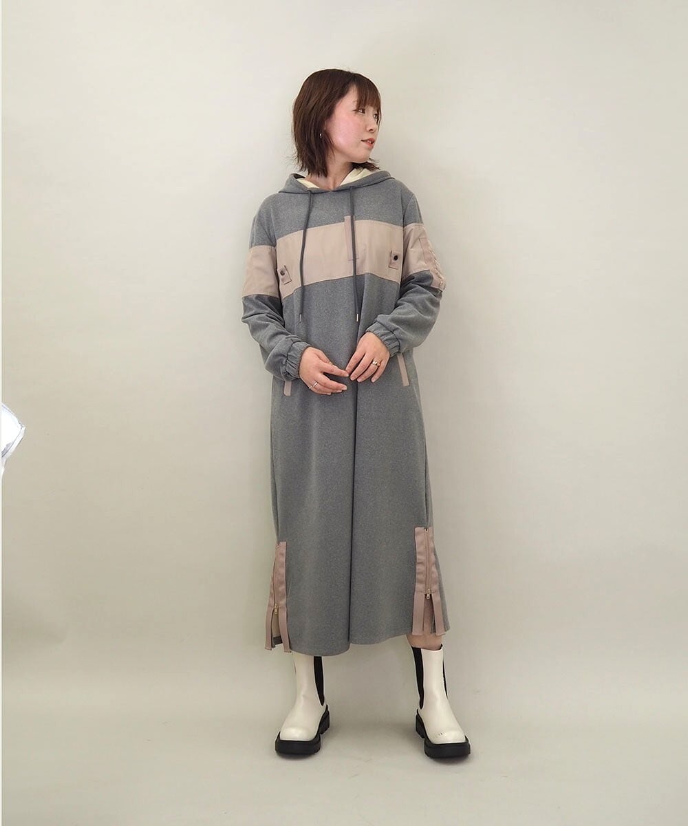 ZMECE03168 al'aise modulation(アレーズモジュレーション) 異素材ジョイント起毛ジャージーワンピース グレー