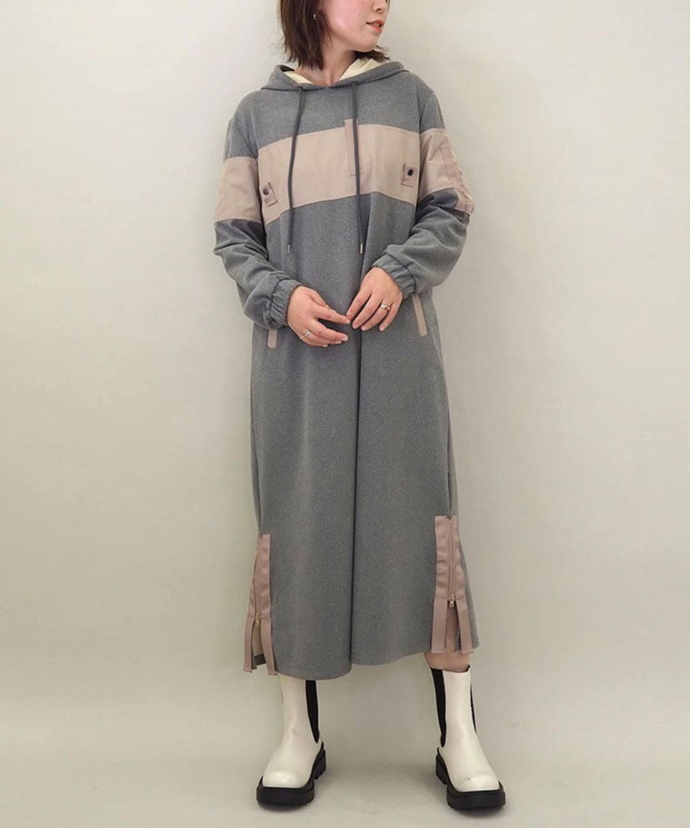 ZMECE03168 al'aise modulation 異素材ジョイント起毛ジャージーワンピース