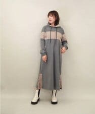 ZMECE03168 al'aise modulation(アレーズモジュレーション) 異素材ジョイント起毛ジャージーワンピース グレー