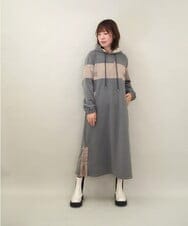 ZMECE03168 al'aise modulation(アレーズモジュレーション) 異素材ジョイント起毛ジャージーワンピース グレー