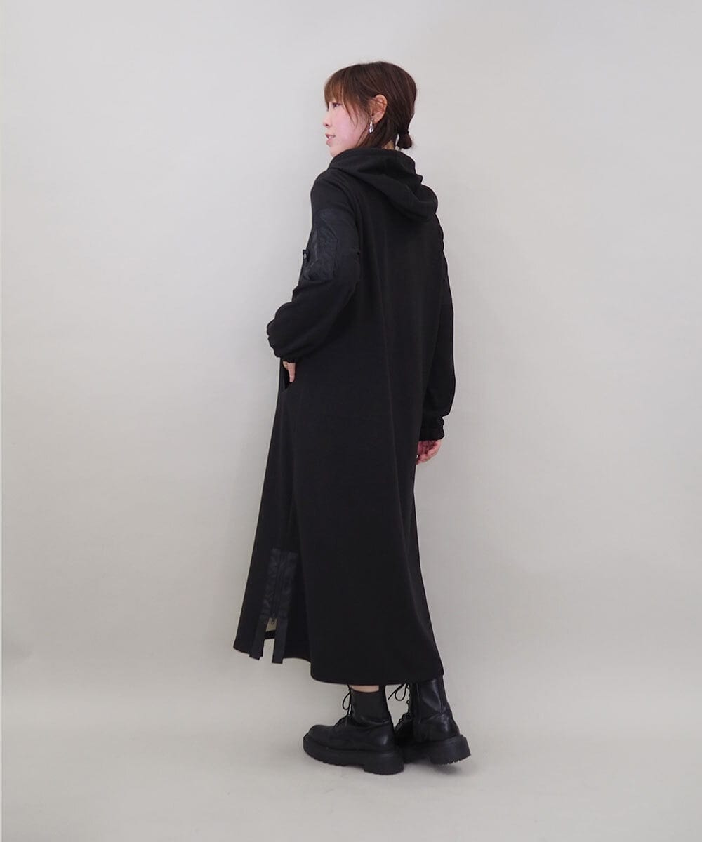 ZMECE03168 al'aise modulation(アレーズモジュレーション) 異素材ジョイント起毛ジャージーワンピース ブラック