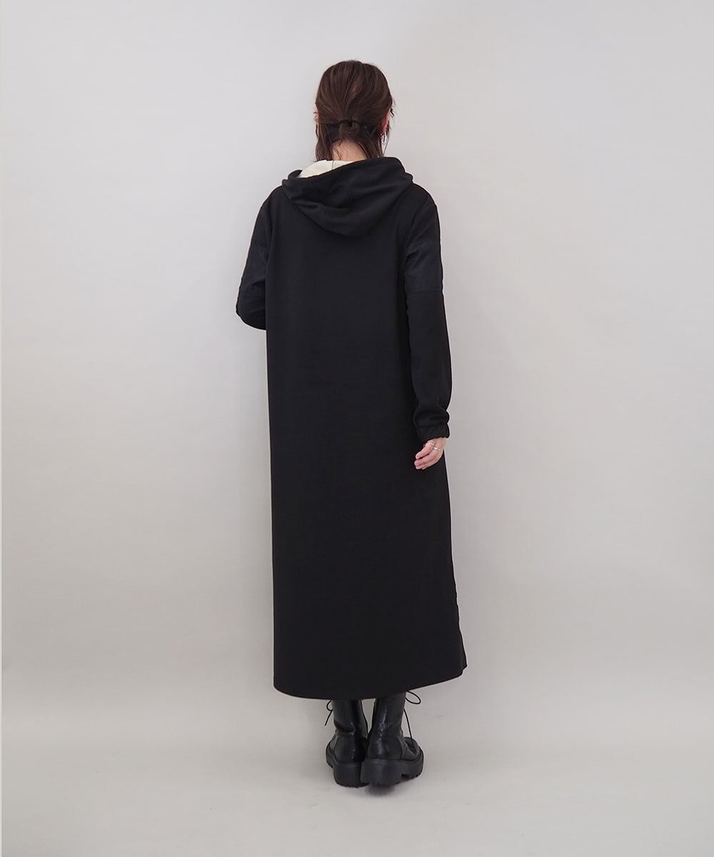 ZMECE03168 al'aise modulation(アレーズモジュレーション) 異素材ジョイント起毛ジャージーワンピース ブラック