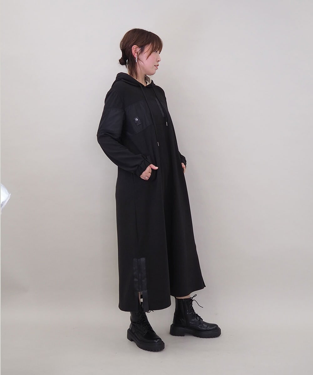 ZMECE03168 al'aise modulation(アレーズモジュレーション) 異素材ジョイント起毛ジャージーワンピース ブラック