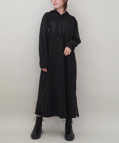 ZMECE03168 al'aise modulation 異素材ジョイント起毛ジャージーワンピース