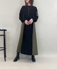 ZMECE08200 al'aise modulation(アレーズモジュレーション) 【洗える】異素材MIXニットワンピース カーキ