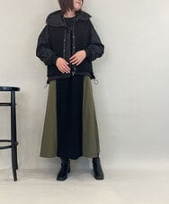 ZMECE08200 al'aise modulation(アレーズモジュレーション) 【洗える】異素材MIXニットワンピース カーキ