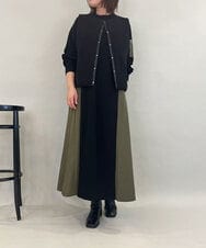 ZMECE08200 al'aise modulation(アレーズモジュレーション) 【洗える】異素材MIXニットワンピース カーキ