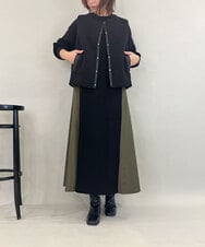 ZMECE08200 al'aise modulation(アレーズモジュレーション) 【洗える】異素材MIXニットワンピース カーキ