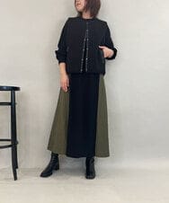 ZMECE08200 al'aise modulation(アレーズモジュレーション) 【洗える】異素材MIXニットワンピース カーキ