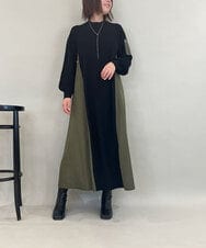 ZMECE08200 al'aise modulation(アレーズモジュレーション) 【洗える】異素材MIXニットワンピース カーキ
