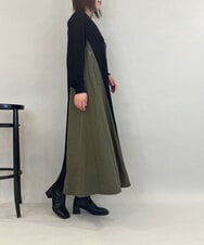 ZMECE08200 al'aise modulation(アレーズモジュレーション) 【洗える】異素材MIXニットワンピース カーキ