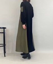 ZMECE08200 al'aise modulation(アレーズモジュレーション) 【洗える】異素材MIXニットワンピース カーキ
