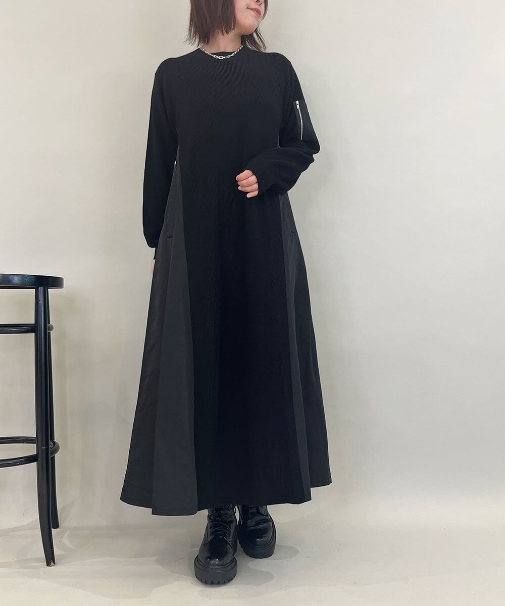 ZMECE08200 al'aise modulation(アレーズモジュレーション) 【洗える】異素材MIXニットワンピース ブラック