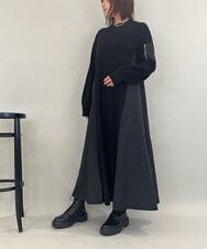 ZMECE08200 al'aise modulation(アレーズモジュレーション) 【洗える】異素材MIXニットワンピース ブラック