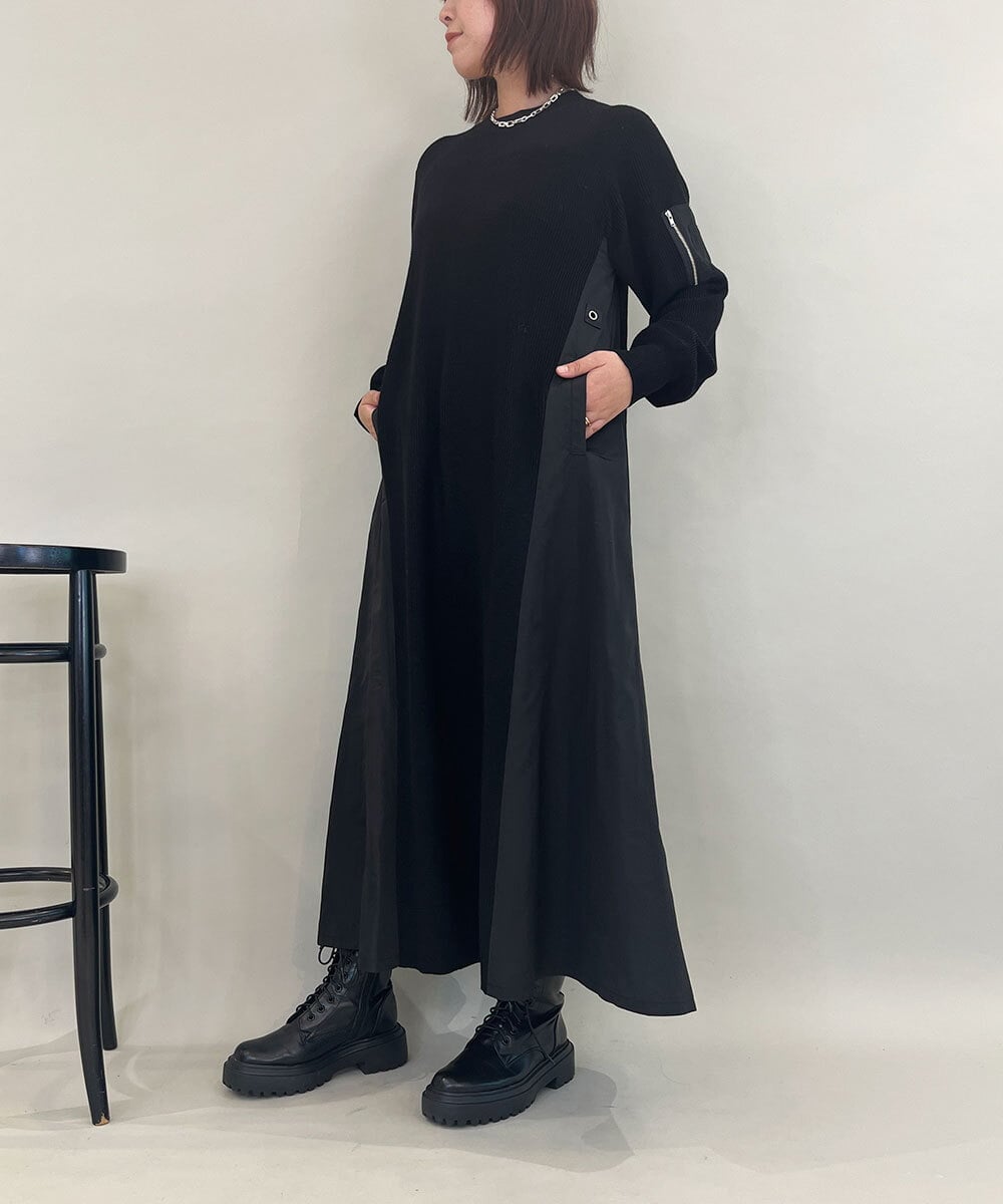 ZMECE08200 al'aise modulation(アレーズモジュレーション) 【洗える】異素材MIXニットワンピース ブラック