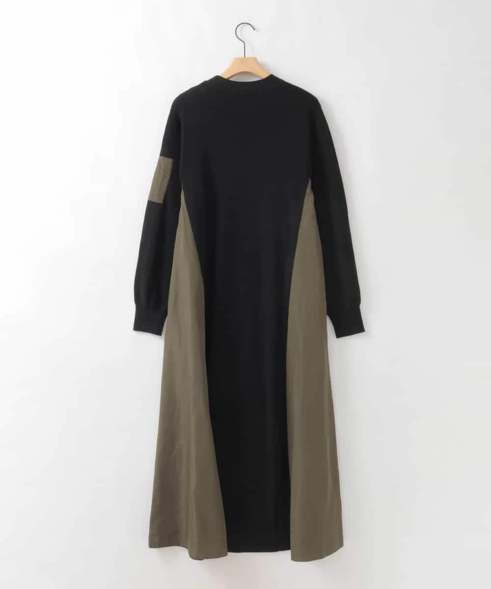 ZMECE08200 al'aise modulation(アレーズモジュレーション) 【洗える】異素材MIXニットワンピース カーキ