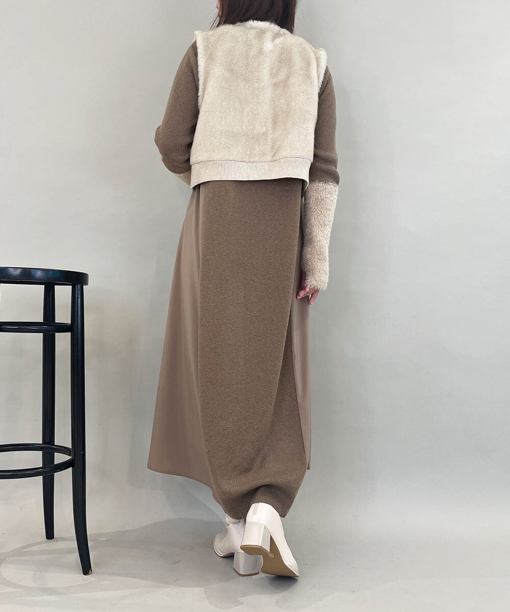 ZMECE38180 al'aise modulation(アレーズモジュレーション) 異素材切り替えニットワンピース ベージュ