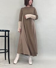 ZMECE38180 al'aise modulation(アレーズモジュレーション) 異素材切り替えニットワンピース ベージュ