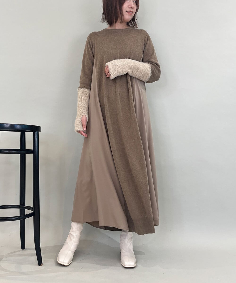 ZMECE38180 al'aise modulation 異素材切り替えニットワンピース