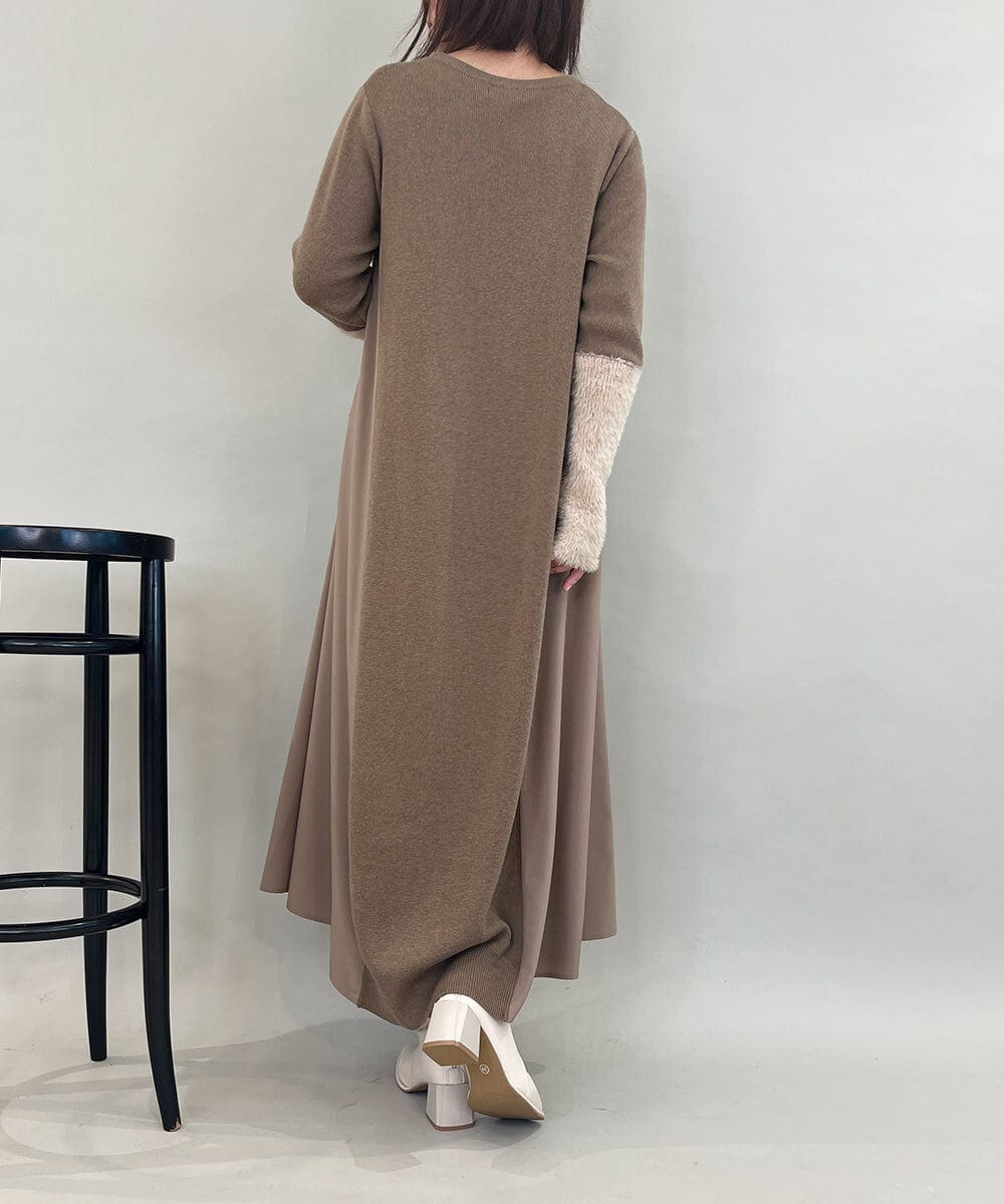 ZMECE38180 al'aise modulation(アレーズモジュレーション) 異素材切り替えニットワンピース ベージュ