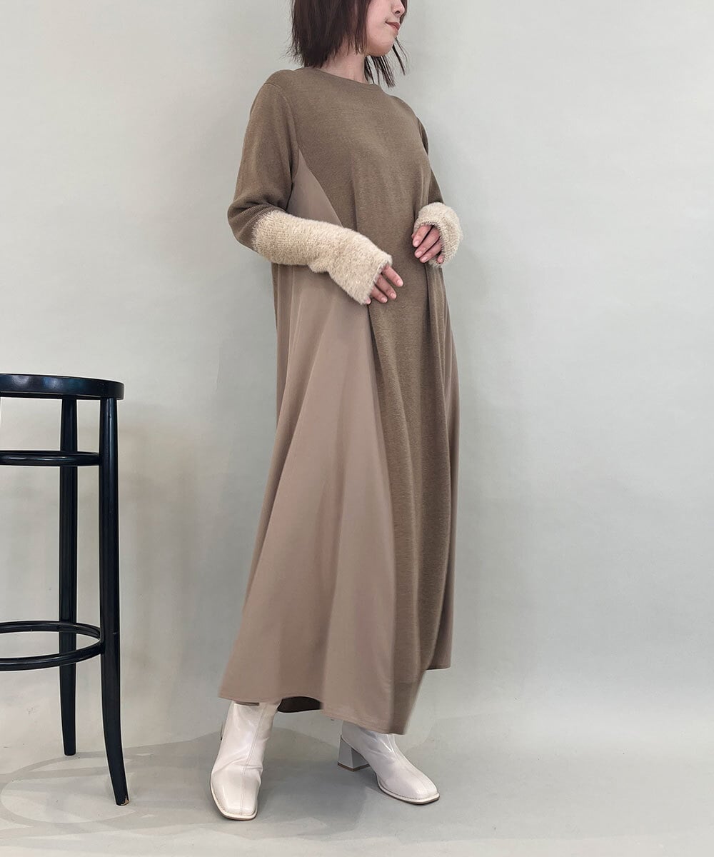 ZMECE38180 al'aise modulation(アレーズモジュレーション) 異素材切り替えニットワンピース ベージュ