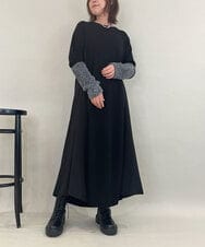 ZMECE38180 al'aise modulation(アレーズモジュレーション) 異素材切り替えニットワンピース ブラック