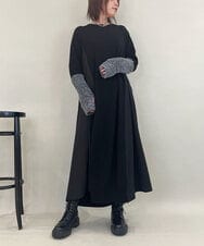 ZMECE38180 al'aise modulation(アレーズモジュレーション) 異素材切り替えニットワンピース ブラック