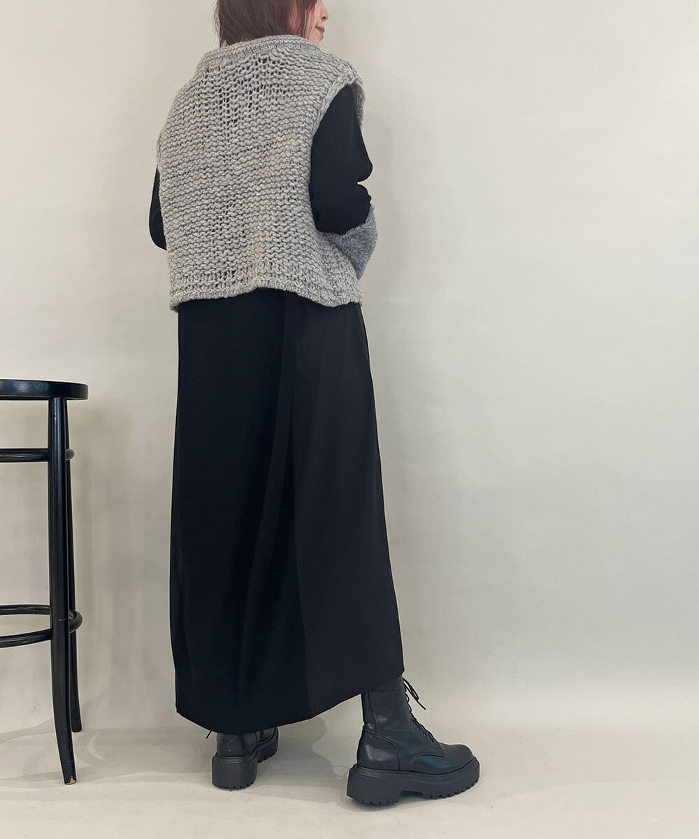 ZMECE38180 al'aise modulation(アレーズモジュレーション) 異素材切り替えニットワンピース ブラック