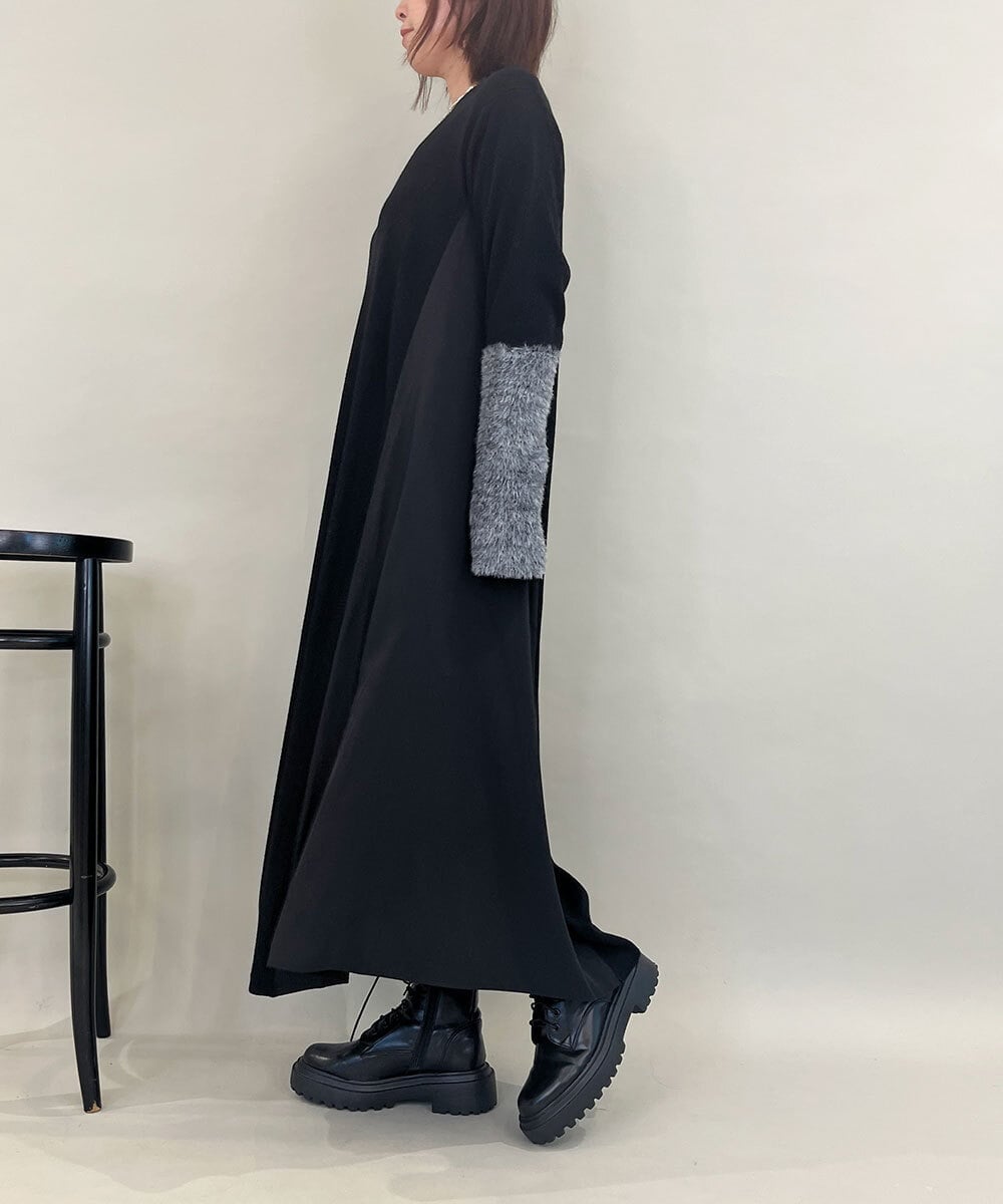 ZMECE38180 al'aise modulation(アレーズモジュレーション) 異素材切り替えニットワンピース ブラック