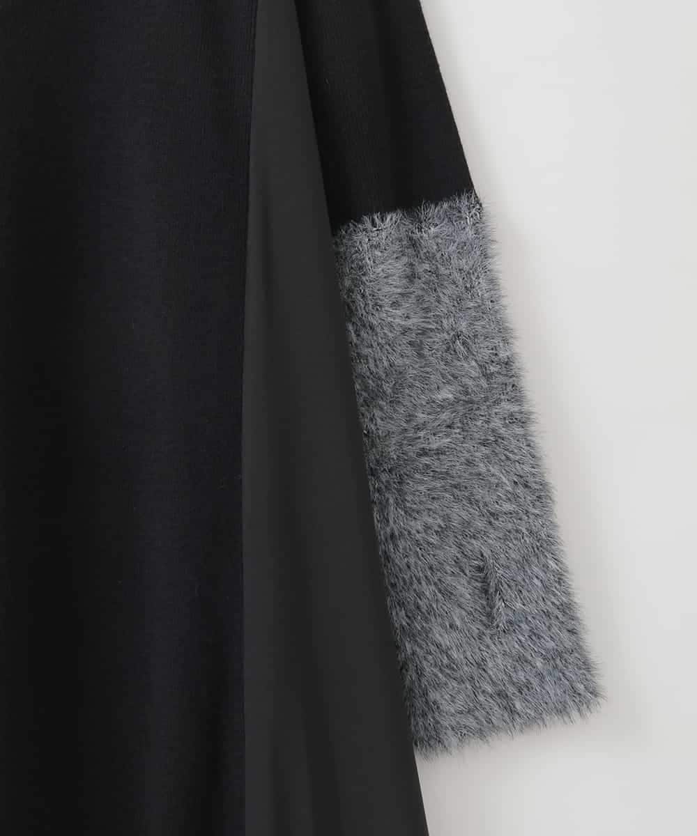 ZMECE38180 al'aise modulation(アレーズモジュレーション) 異素材切り替えニットワンピース ブラック