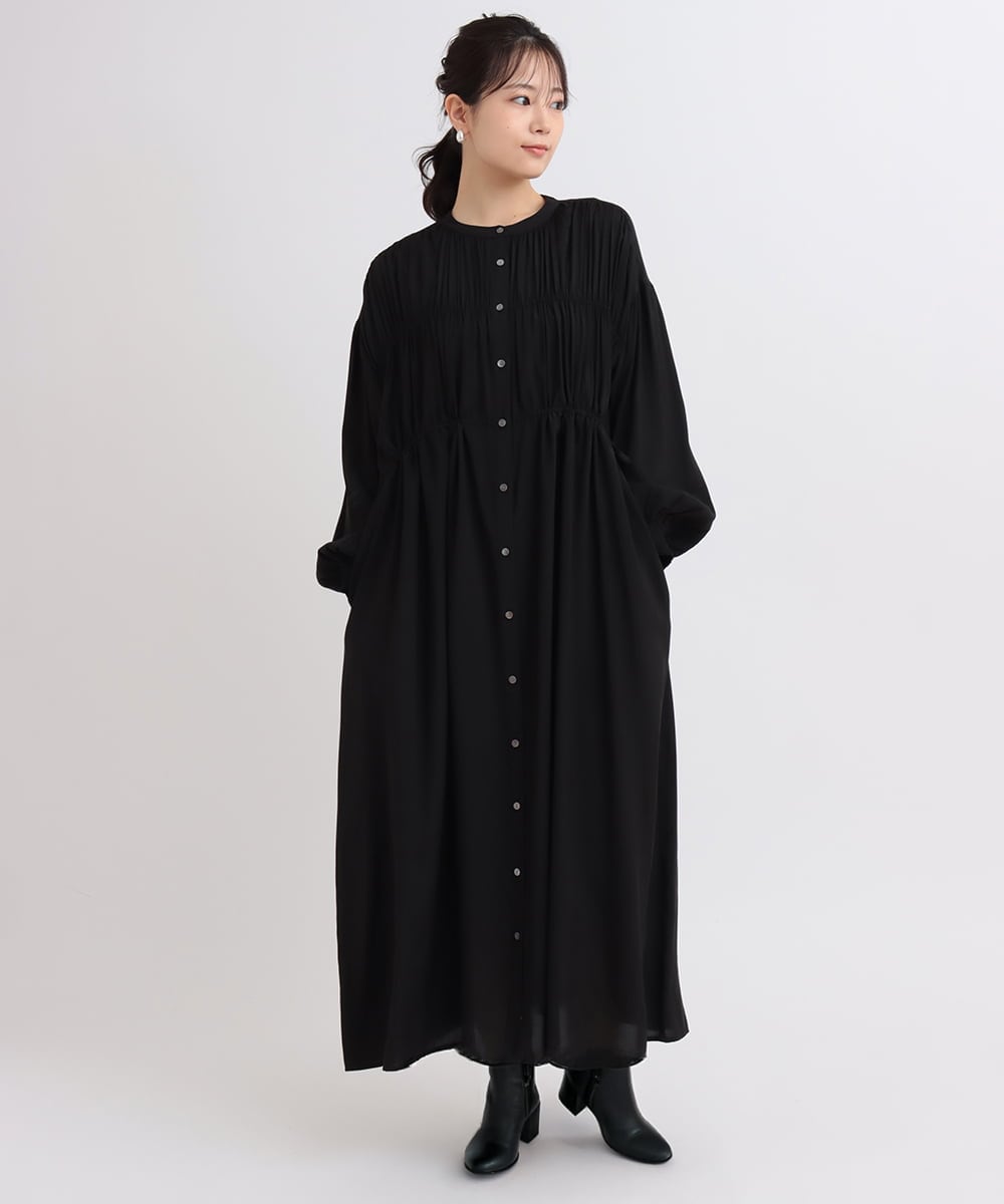 ZMEEB05168 al'aise modulation(アレーズモジュレーション) ドレープギャザーデザインワンピース ブラック