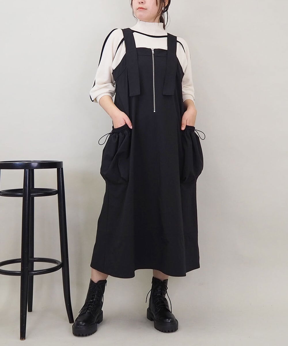 ZMEEE01160 al'aise modulation(アレーズモジュレーション) シャーリングポケットジャンパースカート ブラック