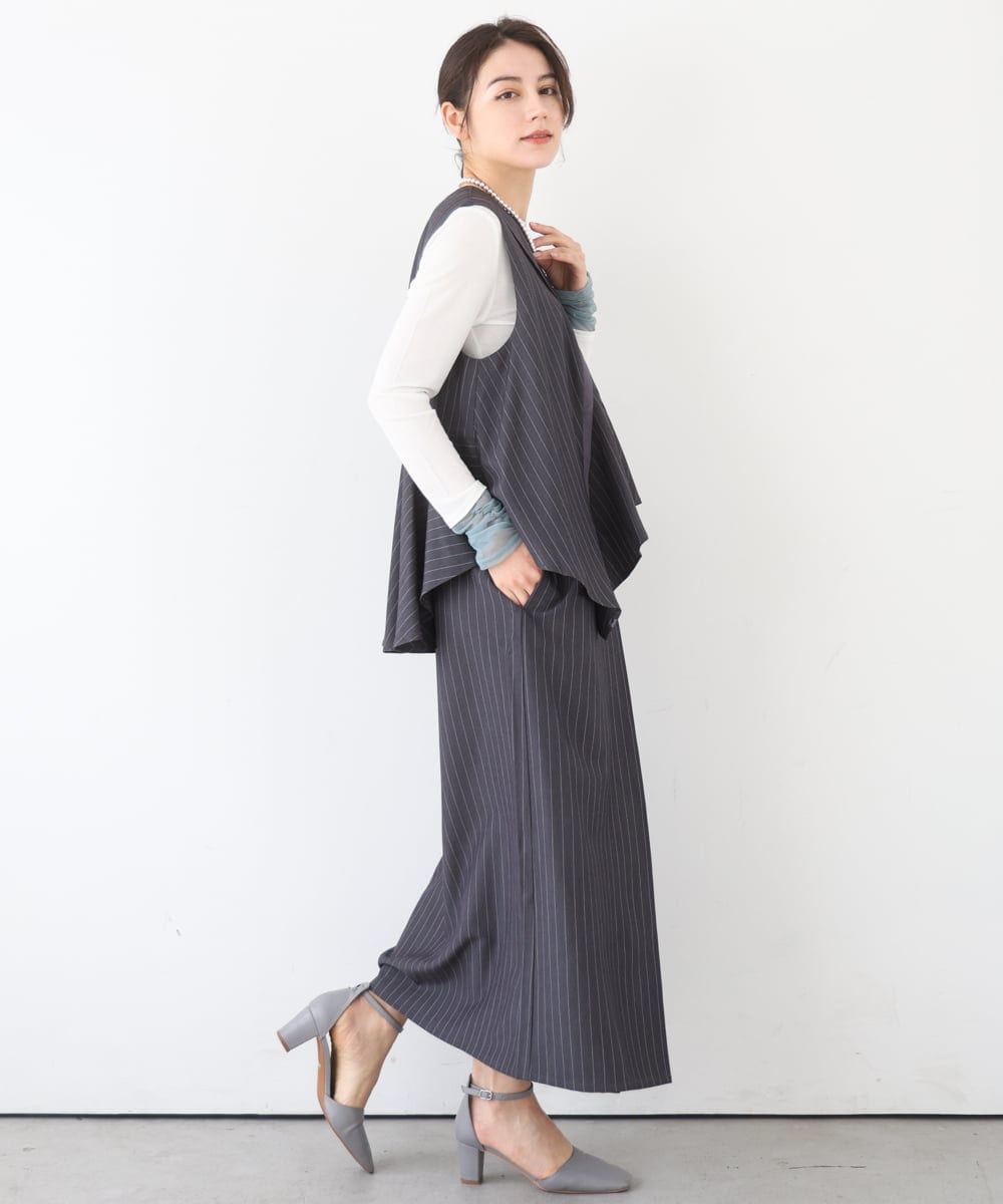 ZMEEE03150 al'aise modulation(アレーズモジュレーション) レイヤードストライプワンピース グレー