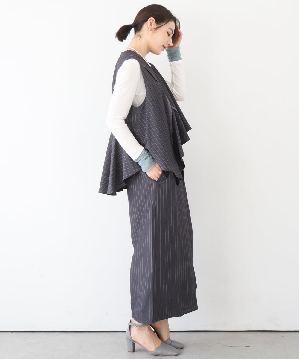 ZMEEE03150 al'aise modulation(アレーズモジュレーション) レイヤードストライプワンピース グレー