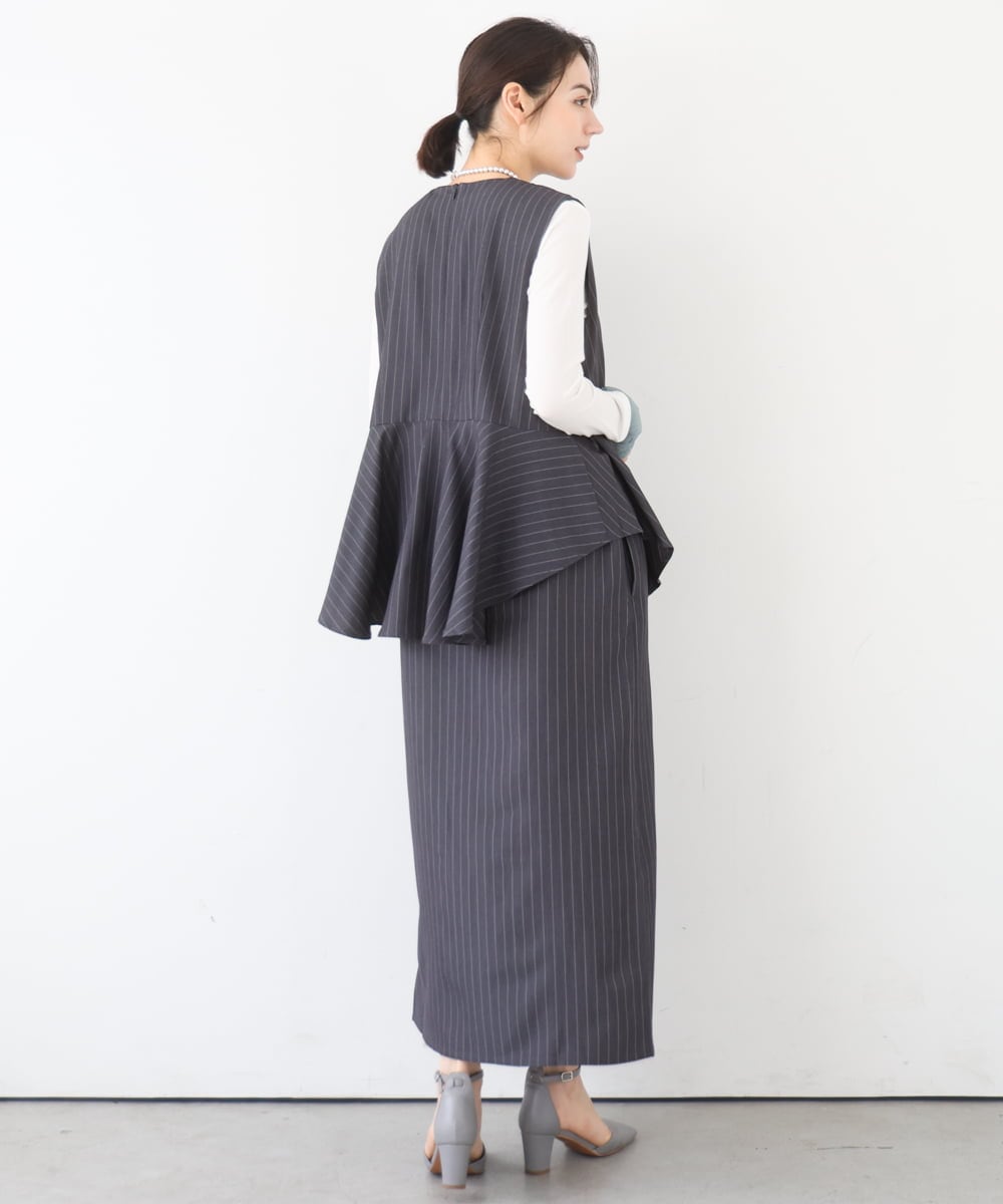 ZMEEE03150 al'aise modulation(アレーズモジュレーション) レイヤードストライプワンピース グレー
