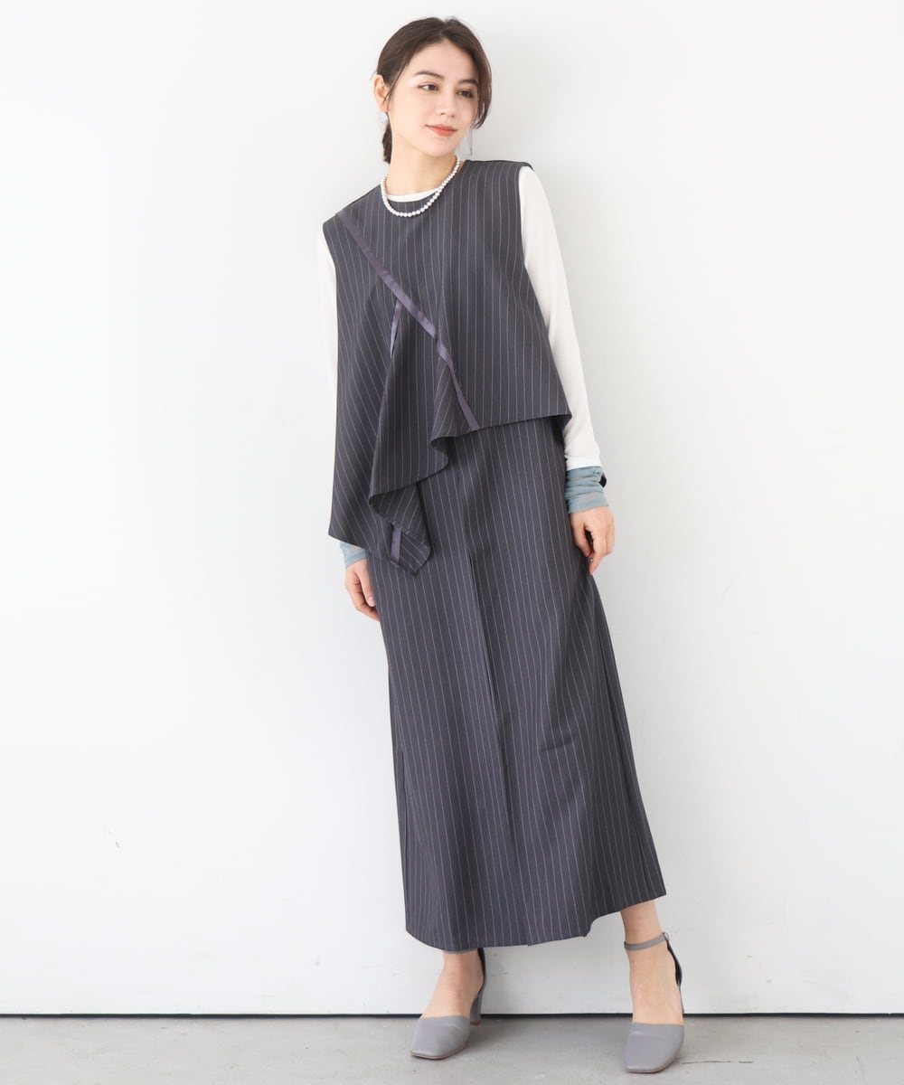 ZMEEE03150 al'aise modulation(アレーズモジュレーション) レイヤードストライプワンピース グレー