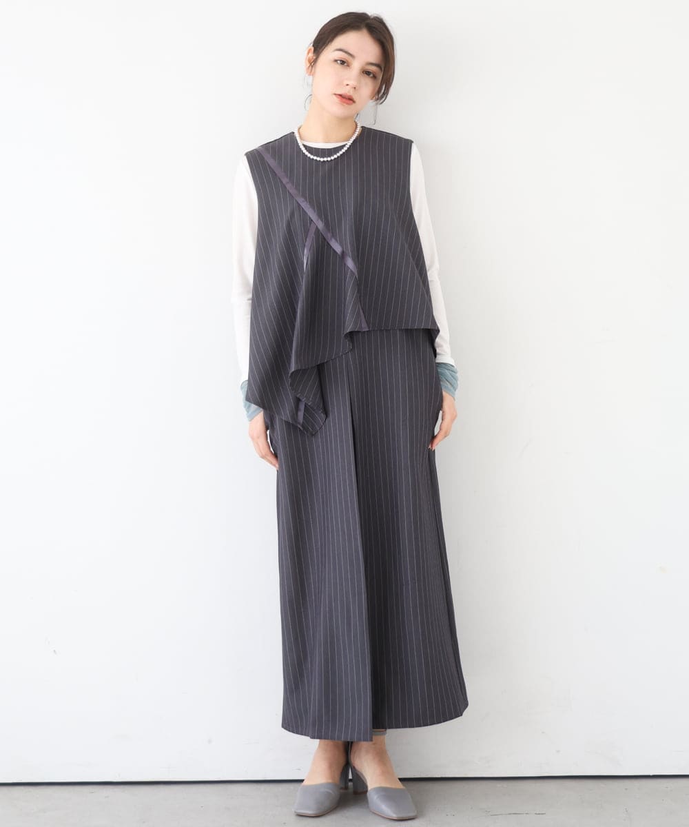 ZMEEE03150 al'aise modulation(アレーズモジュレーション) レイヤードストライプワンピース グレー